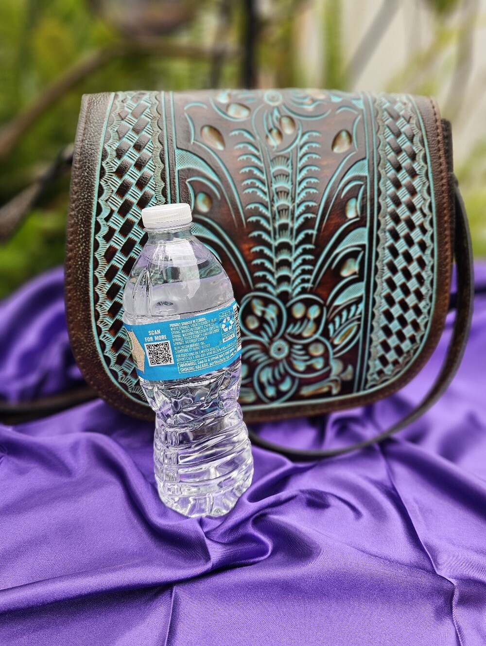 Patricia Nash Turquoise Tooled Leather Saddle Bag Floral Western Crossbody - Picture 9 of 12